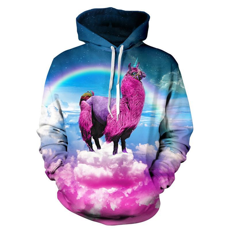 3D Print Hoodie - Rainbow Grass Mud Horse Pattern Pullover Hoodie  CSS035