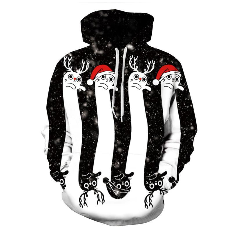 3D Print Hoodie - Cartoon Santa Elk Pattern Pullover Hoodie  CSS039