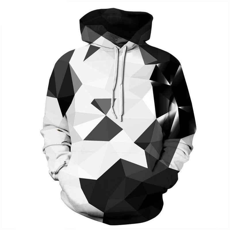 3D Print Hoodie - Black/White Rhombus Pattern Pullover Hoodie CSS016