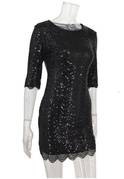 Sexy Fish Scale Sequined Sleeve Nightclub Dress