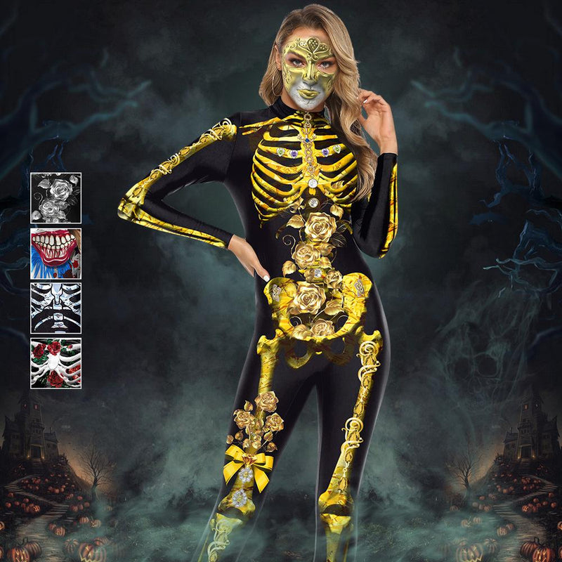 Halloween Party Skull Jumpsuit Costume For Women And Girls