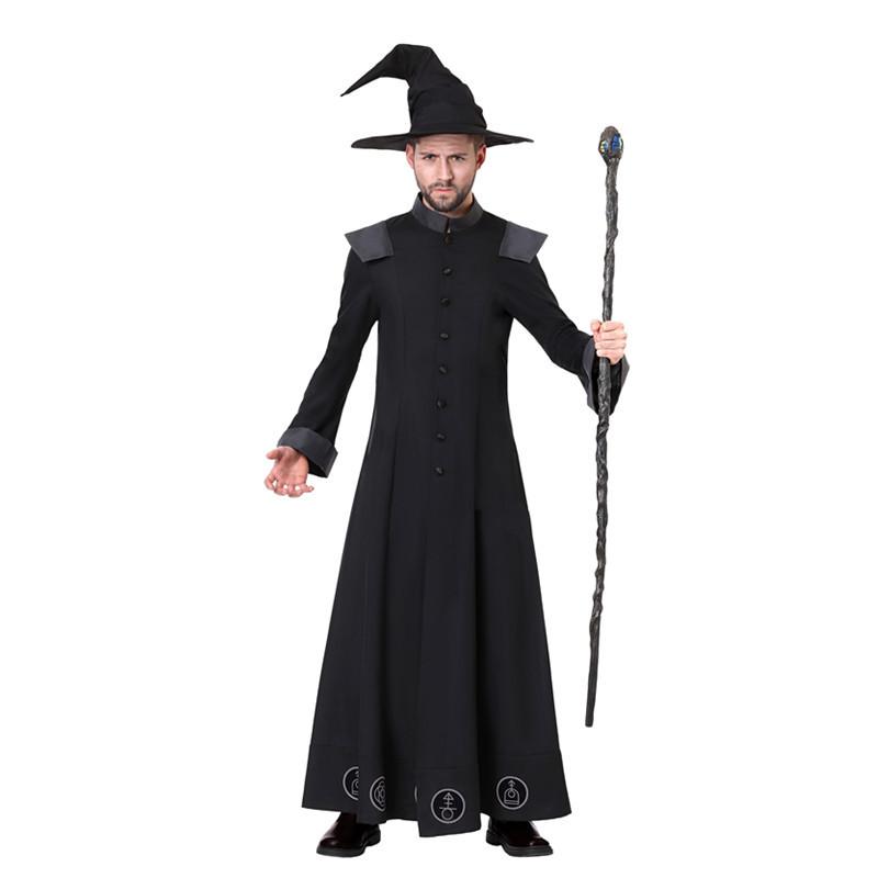 Halloween Sorcerer Prophet Black Costume Suit For Men Cosplay