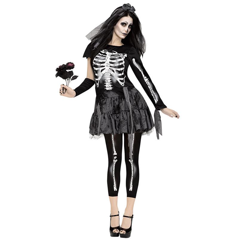 Halloween Ghost Bride Dress Skull Costume Women Cosplay