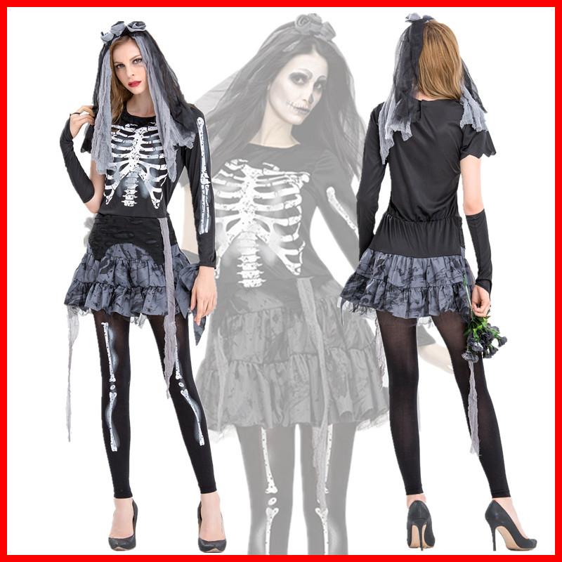 Halloween Ghost Bride Dress Skull Costume Women Cosplay