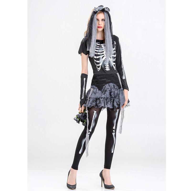 Halloween Ghost Bride Dress Skull Costume Women Cosplay