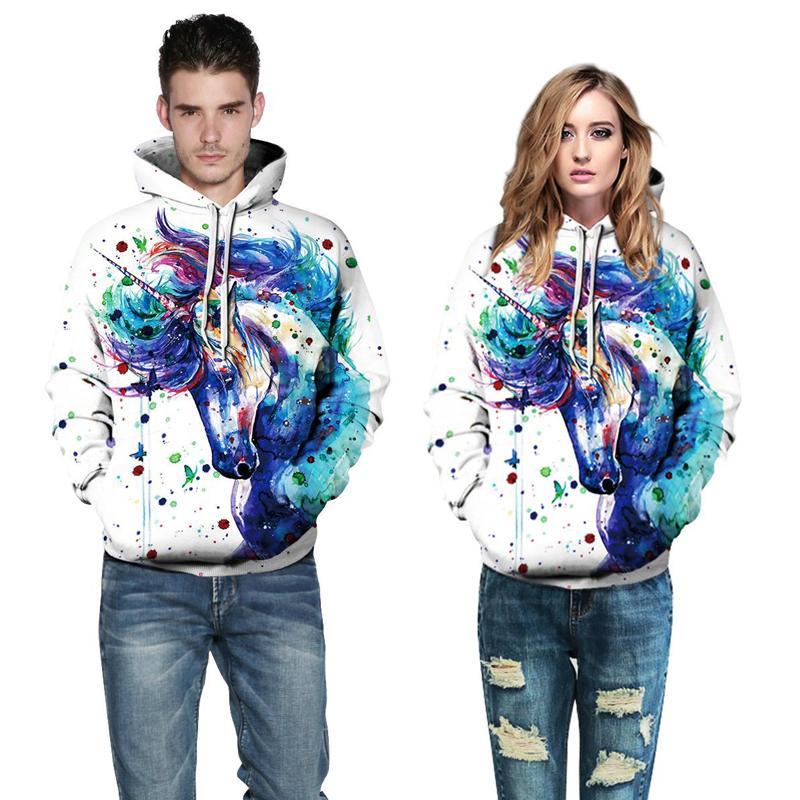 3D Print Hoodie - Alpaca Unicorn Print Pullover Hoodie  CSS032