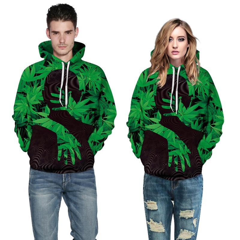 3D Print Hoodie - Green Weed Leaves  Pattern Pullover Hoodie  CSS025