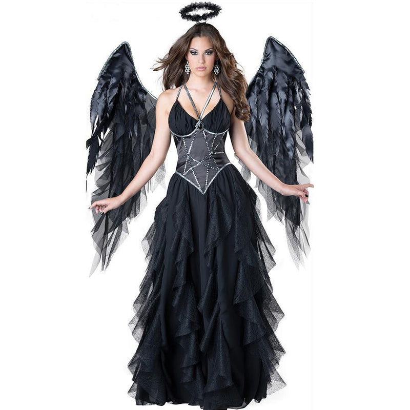 Halloween Sexy Angel Witch Black Dress Costume