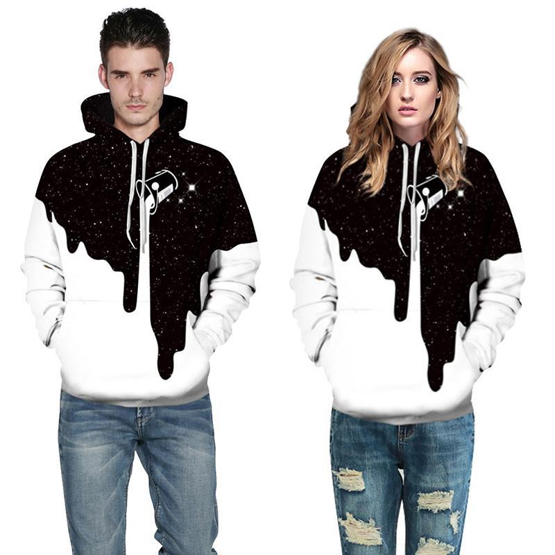 3D Print Hoodie - Black/White Galaxy Pattern Pullover Hoodie CSS001