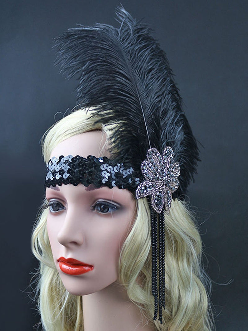 Indian Diamond Sequined Black Feather Headband