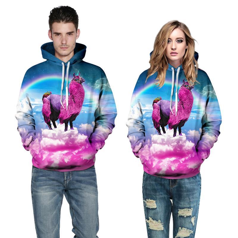 3D Print Hoodie - Rainbow Grass Mud Horse Pattern Pullover Hoodie  CSS035