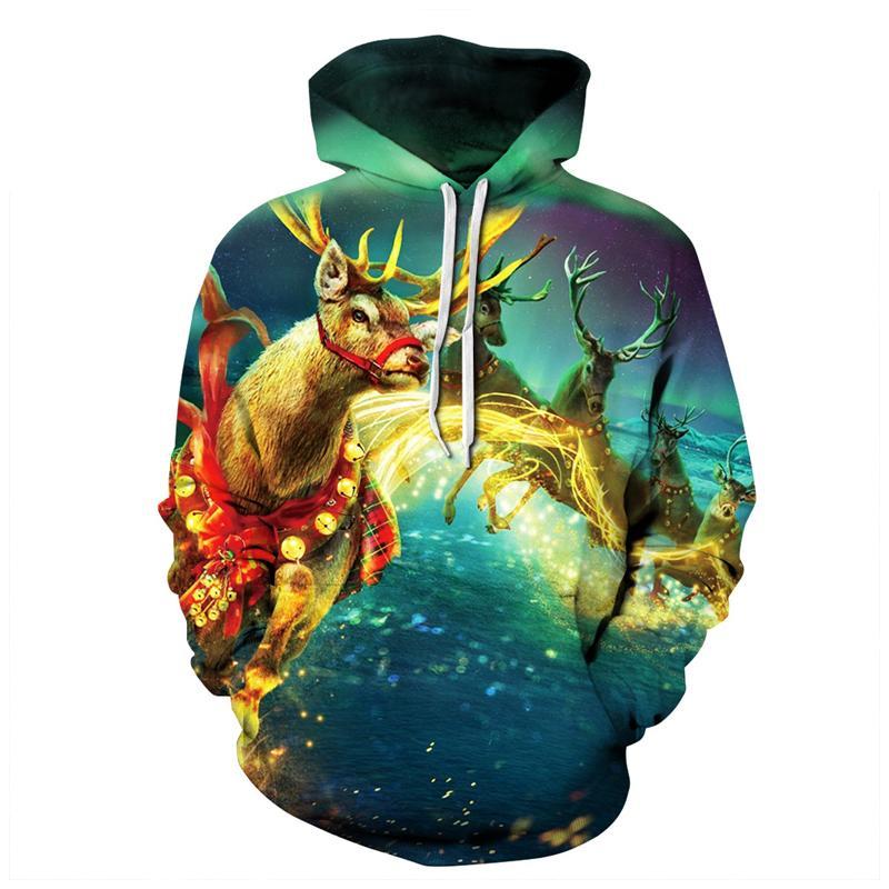 3D Print Hoodie - Elk Pattern Pullover Hoodie  CSS042