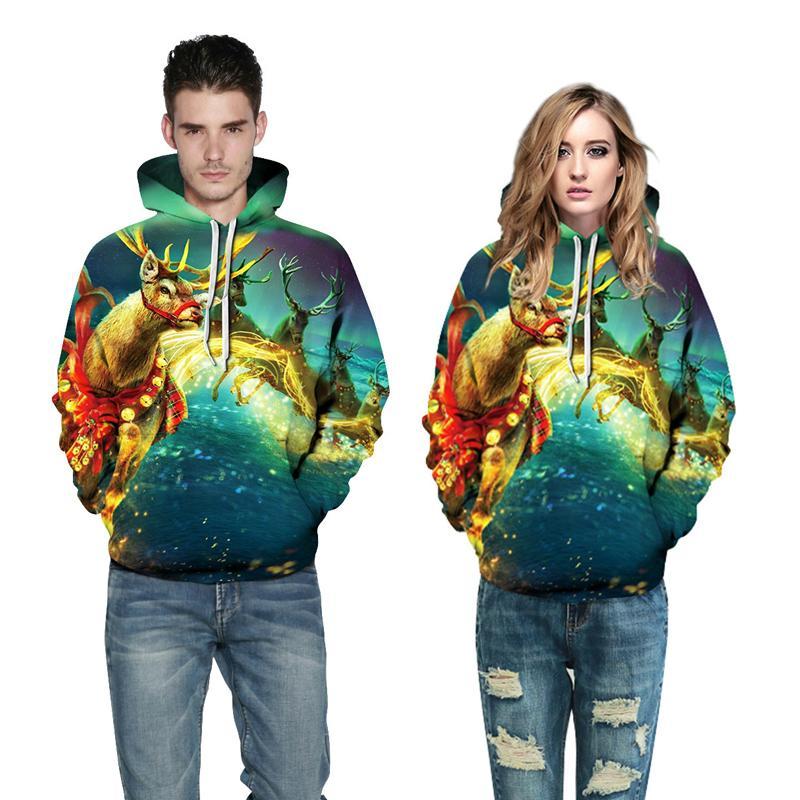 3D Print Hoodie - Elk Pattern Pullover Hoodie  CSS042