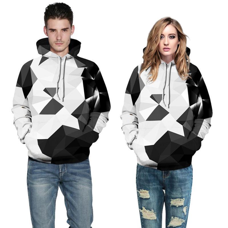 3D Print Hoodie - Black/White Rhombus Pattern Pullover Hoodie CSS016