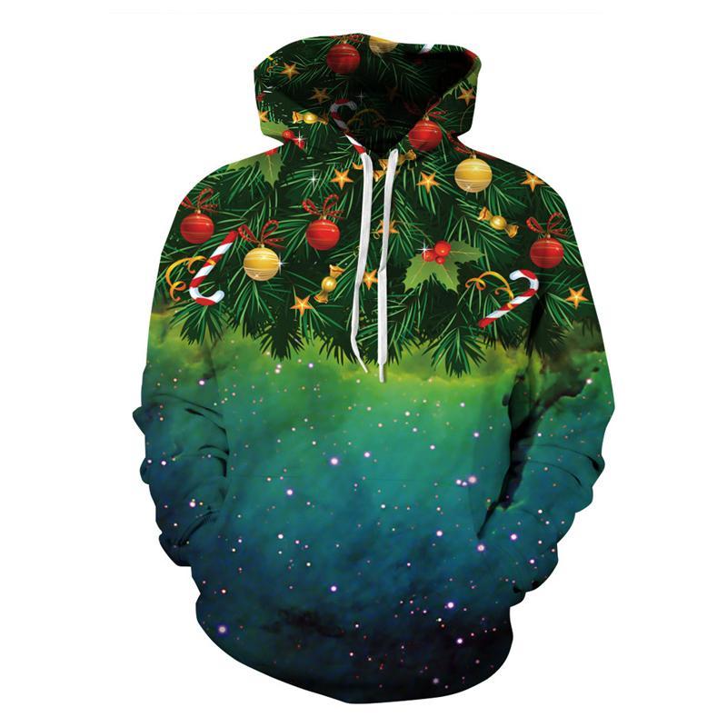 3D Print Hoodie - Sky Christmas Tree Print Pullover Hoodie  CSS054