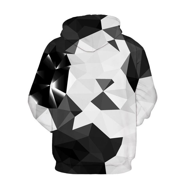 3D Print Hoodie - Black/White Rhombus Pattern Pullover Hoodie CSS016